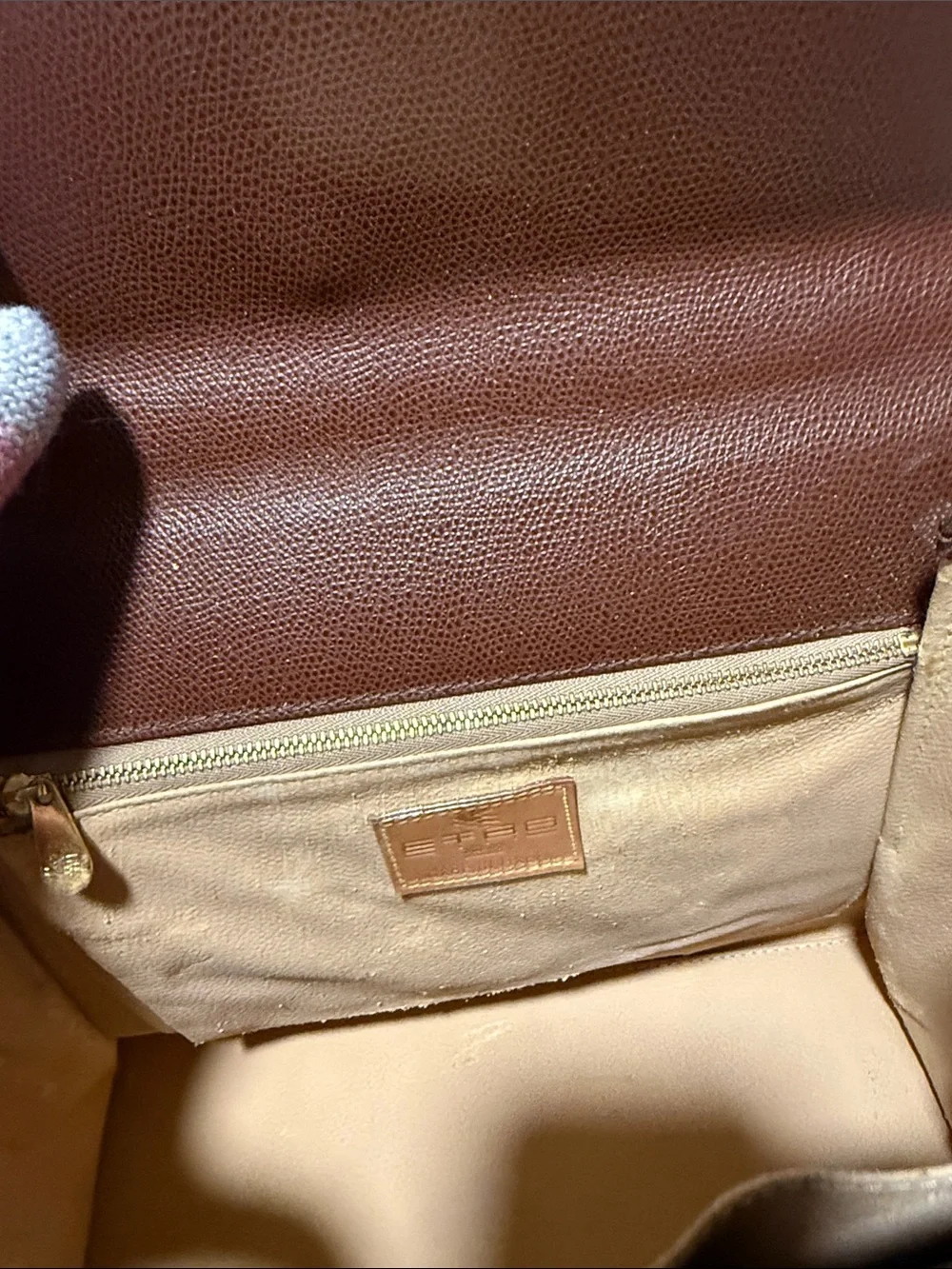 Etro Milano -Textured Brown Satchel with Scarf-Wrapped Handle and Gold Chain